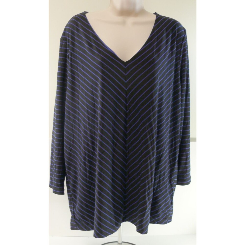 Ralph Lauren Green Label stretch Black with blue Stripes 3/4 Sleeve T-Shirt 2X